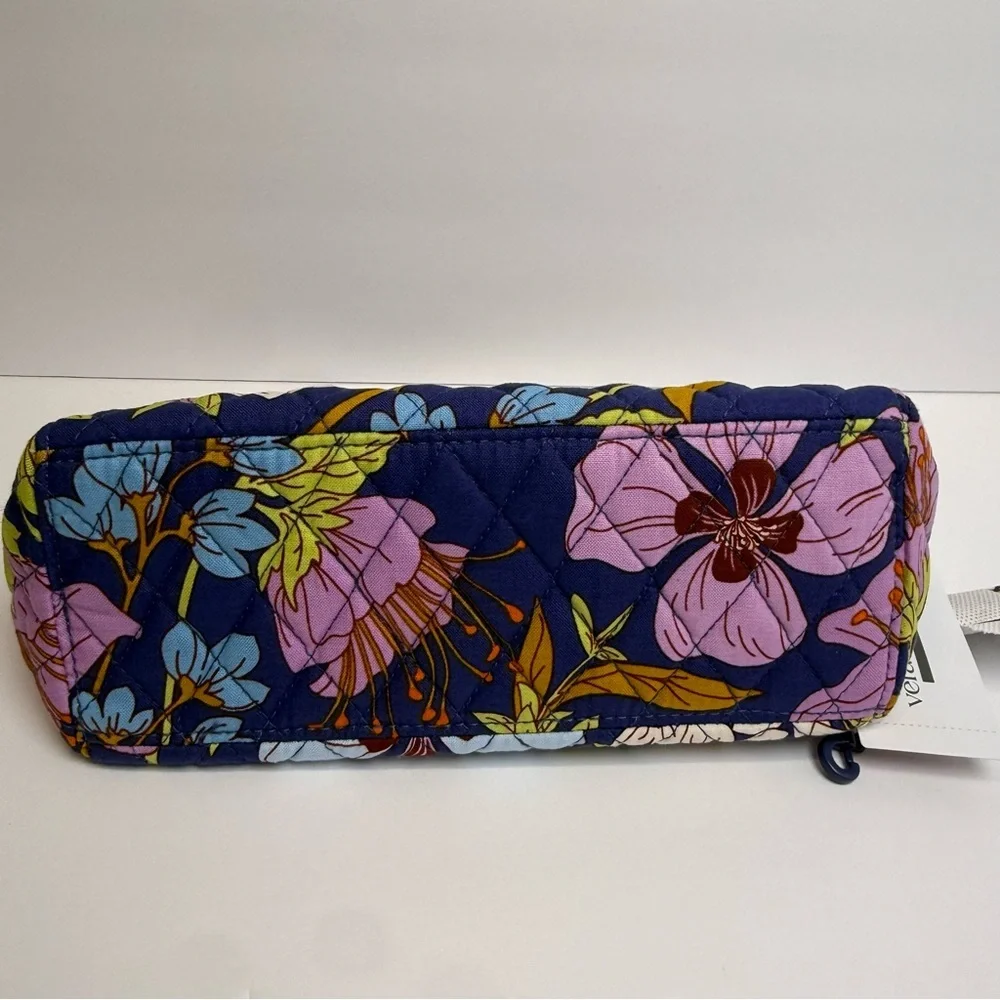 New Vera Bradley Mini Slouchy Crossbody Coffee Garden Bag Purse Floral Blue NWT